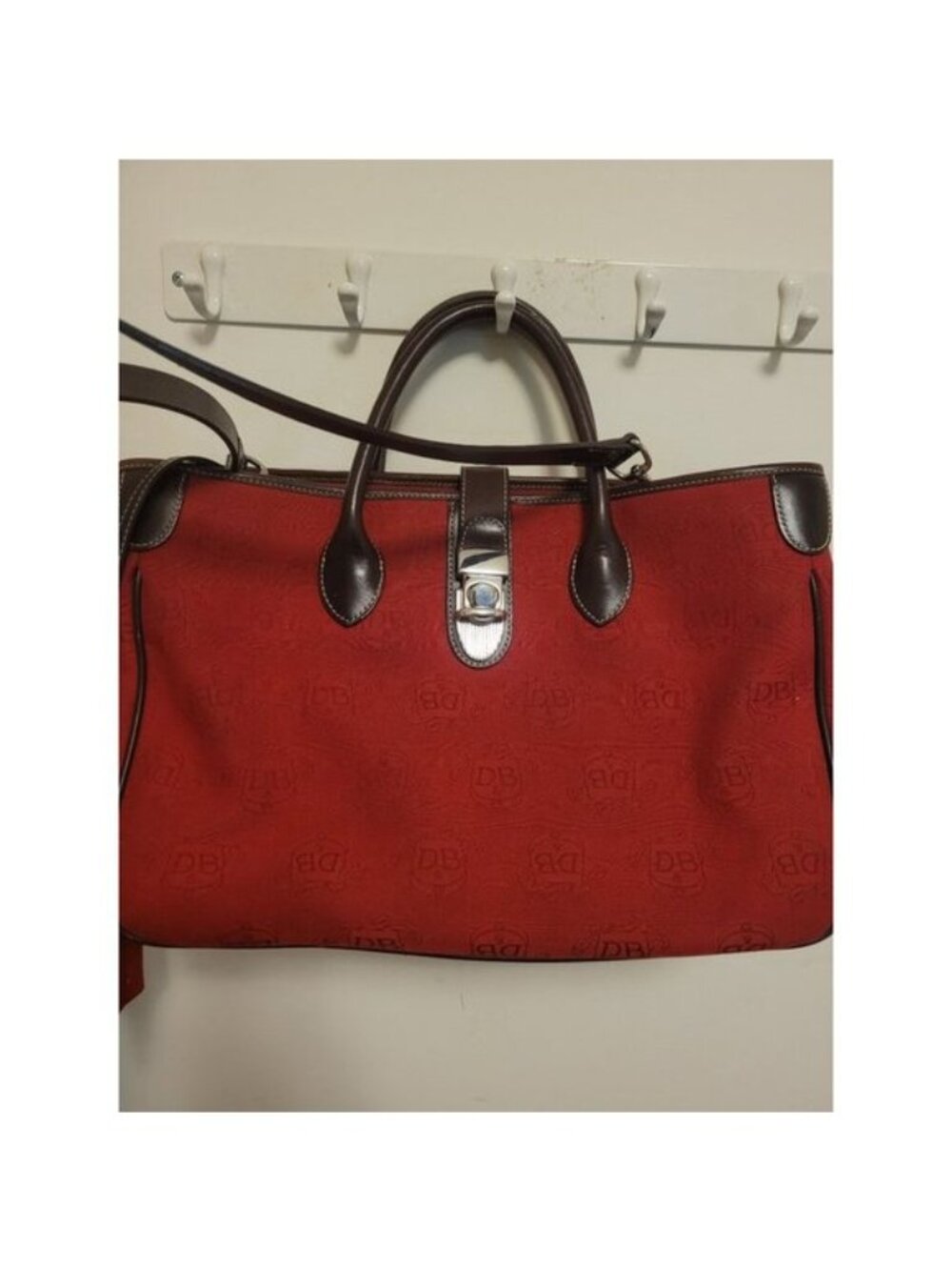 Dooney & Bourke Red Canvas Leather Satchel Tote Bag Matching Pouch Classic Prep - Picture 2 of 12